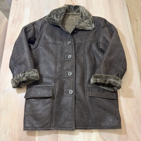 flash Jackets & Blazers - Vintage Flash Leather Sheepskin Shearling Lined Women’s Via Button Up Size Med